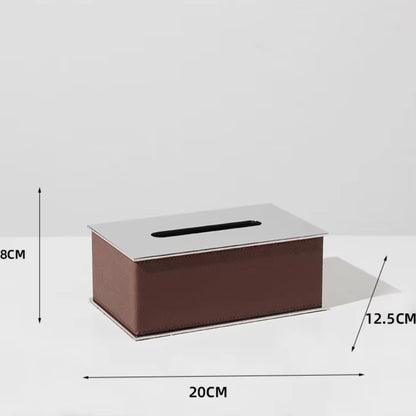 Rectangular Tissue Box With Leather (Brown, White)