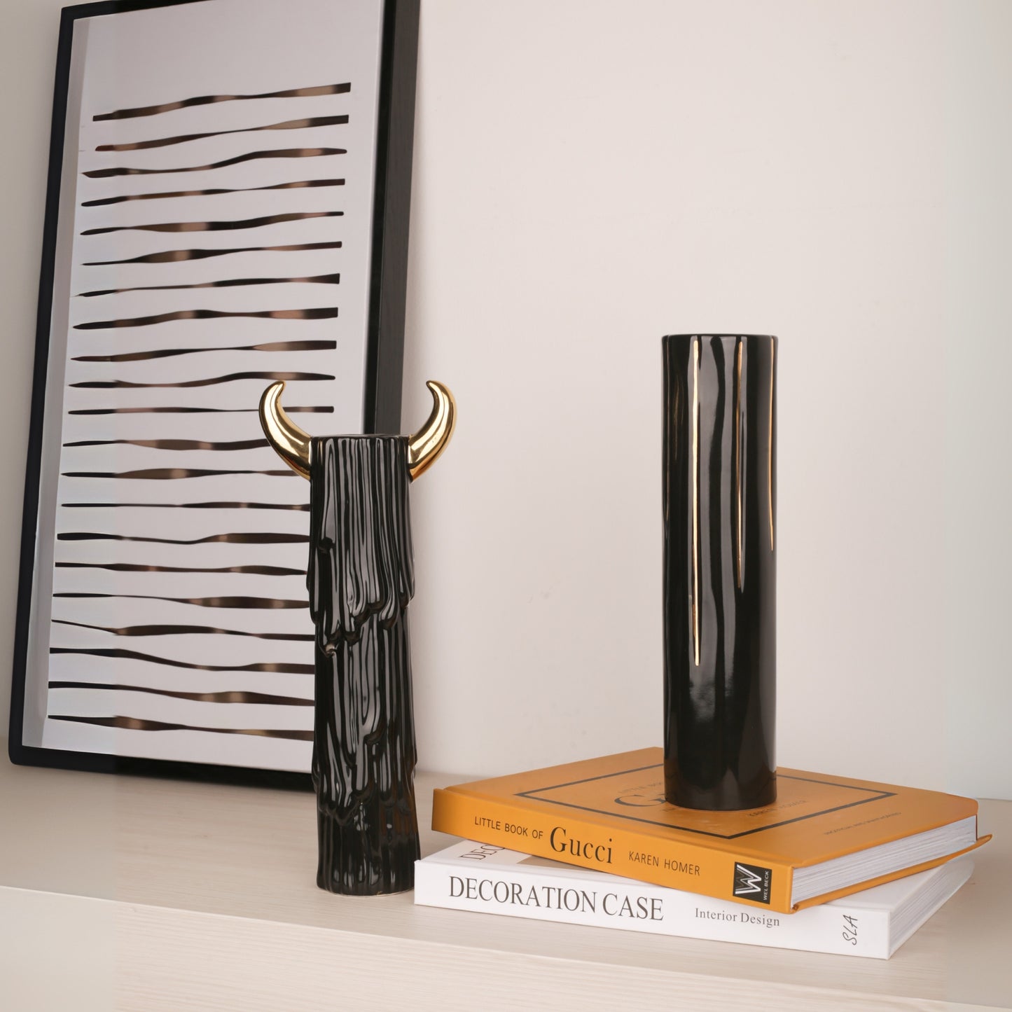 Black Ceramic Golden Horn Candle Holder
