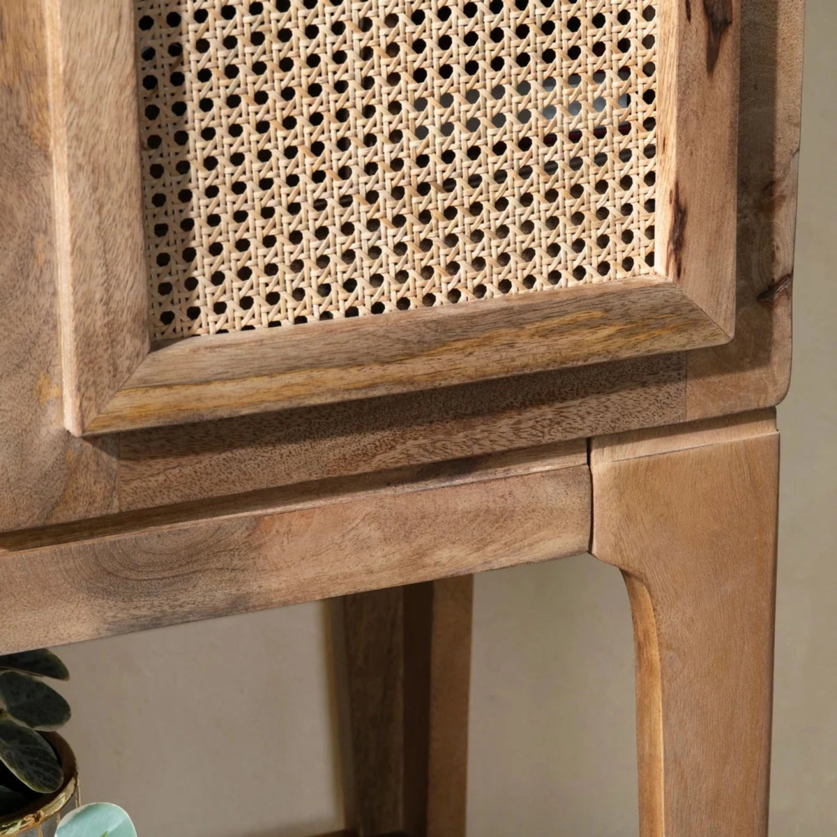 Rattan Door Mango Wood Bar Storage Cabinet