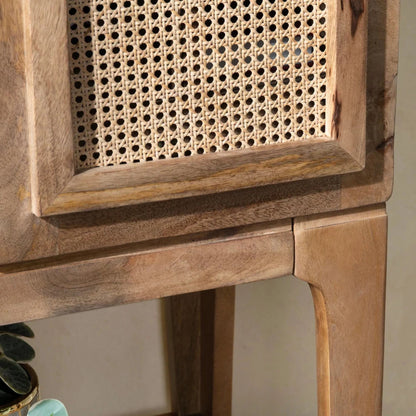 Rattan Door Mango Wood Bar Storage Cabinet