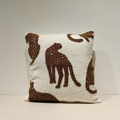 Leopard Embroidery Cushion Cover, Backside In Plain
