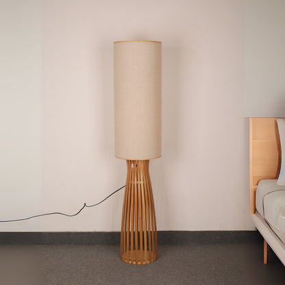 Bamboo Wooden Floor Lamp with Brown Base
