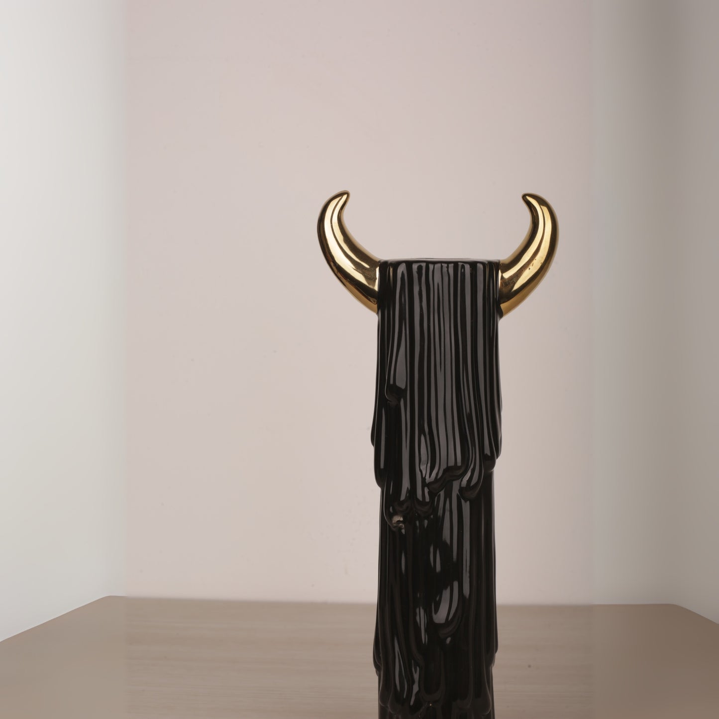 Black Ceramic Golden Horn Candle Holder