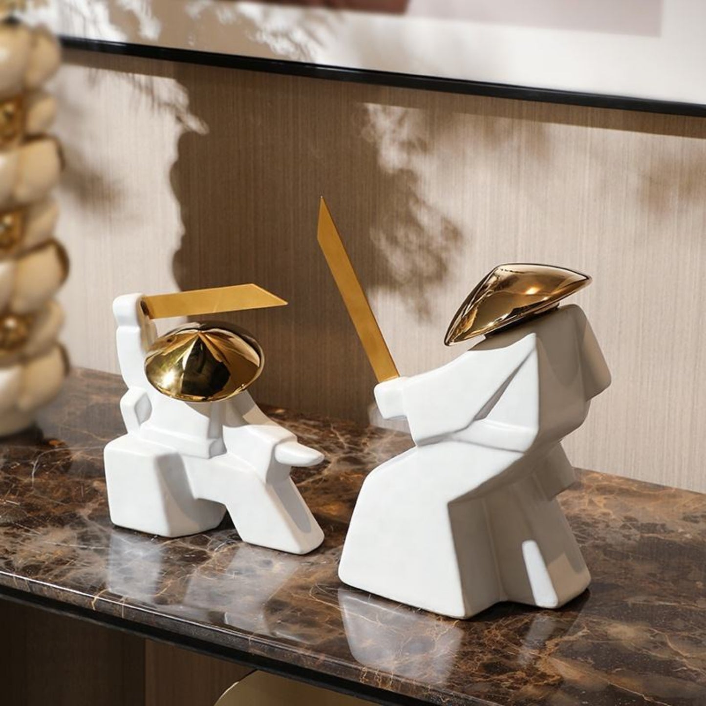 White Ceramic Swordsman Decorative Showpiece