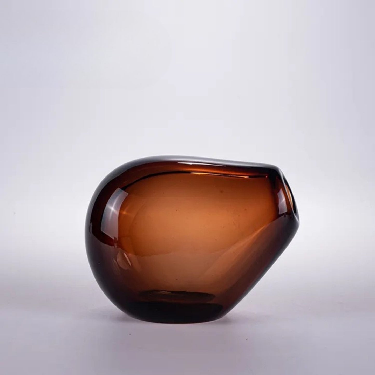 Amber Egg Shape Hand Blown Glass Vase