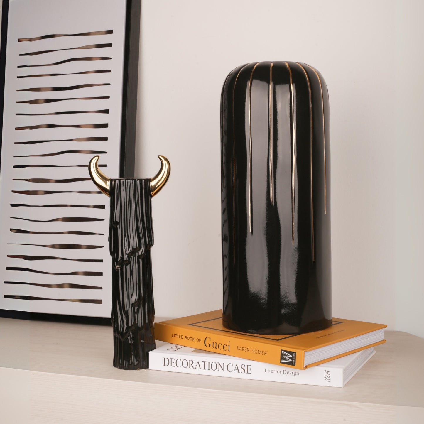 Black Ceramic Golden Horn Candle Holder