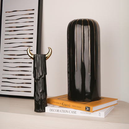Black Ceramic Golden Horn Candle Holder