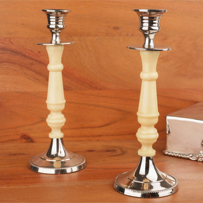 Silver Base & Top Ivory Pillar Candle Stand
