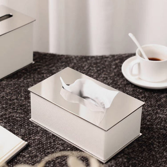 Rectangular Tissue Box With Leather (Brown, White)