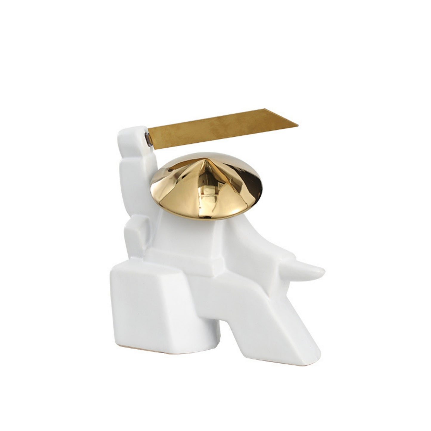 White Ceramic Swordsman Decorative Showpiece
