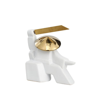 White Ceramic Swordsman Decorative Showpiece