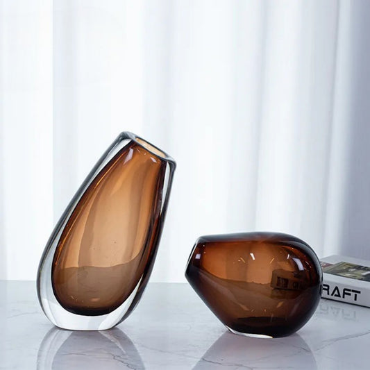 Amber Egg Shape Hand Blown Glass Vase