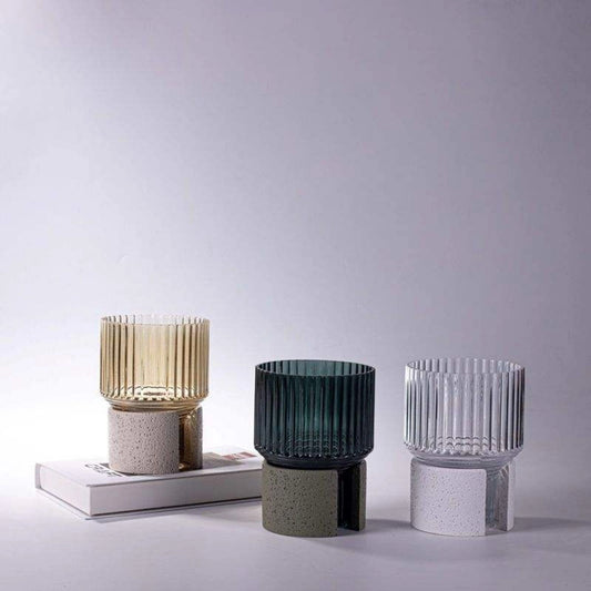 Modern Artisanal Desk Glass Vases with Handcrafted Concrete Bases Tabletop Vase
