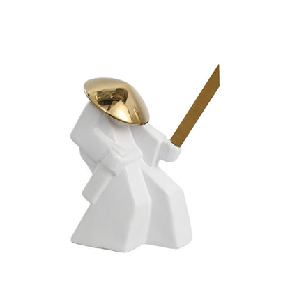 White Ceramic Swordsman Decorative Showpiece