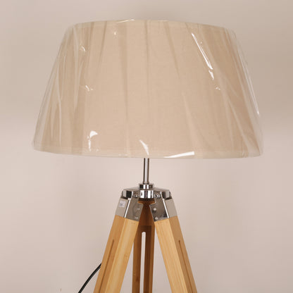 Light Wooden Tripod Base with Metal Brackets Floor Lamp