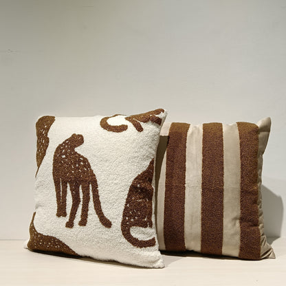 Leopard Embroidery Cushion Cover, Backside In Plain