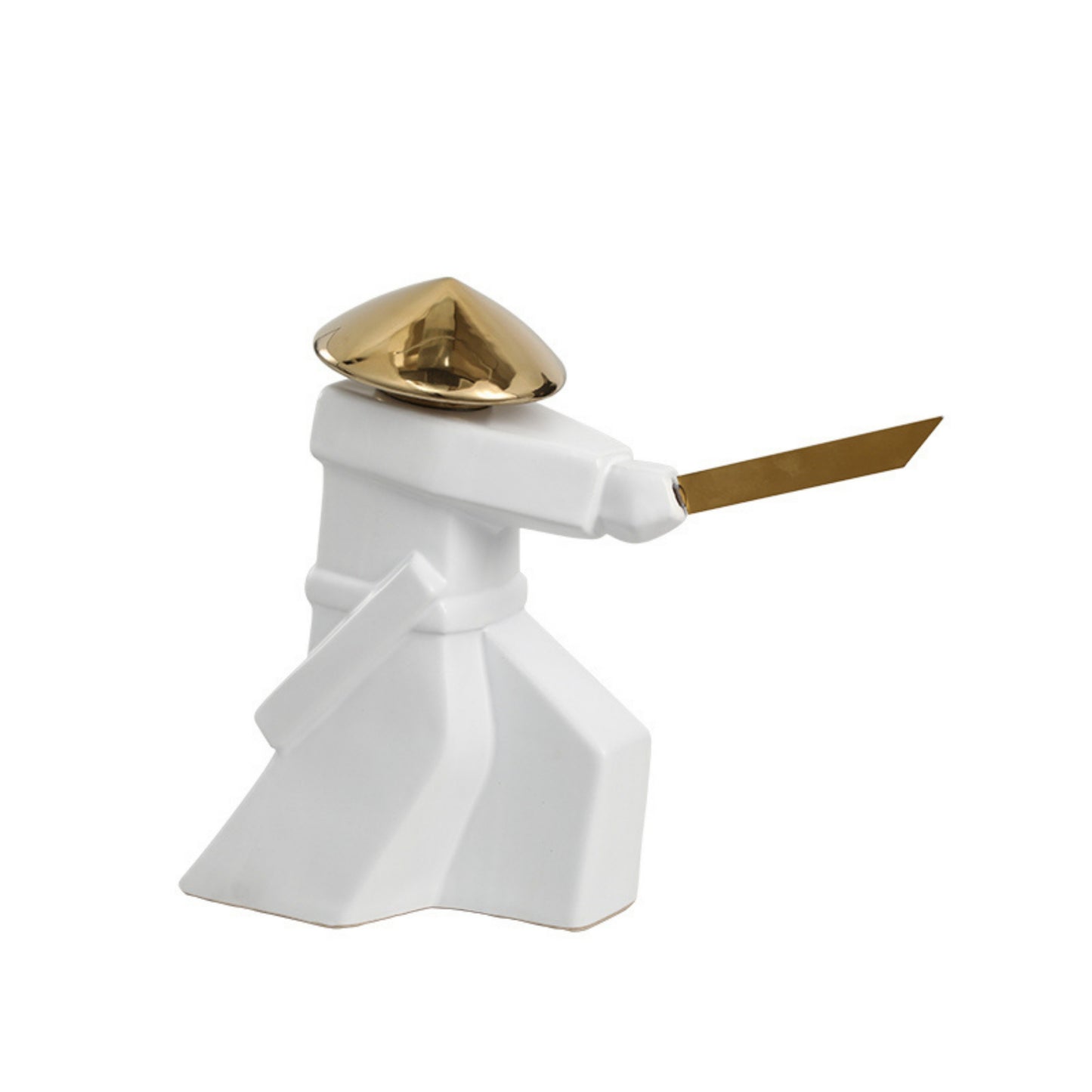 White Ceramic Swordsman Decorative Showpiece