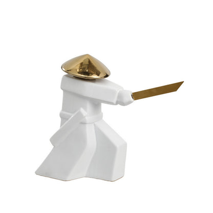White Ceramic Swordsman Decorative Showpiece