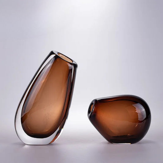 Amber Egg Shape Hand Blown Glass Vase