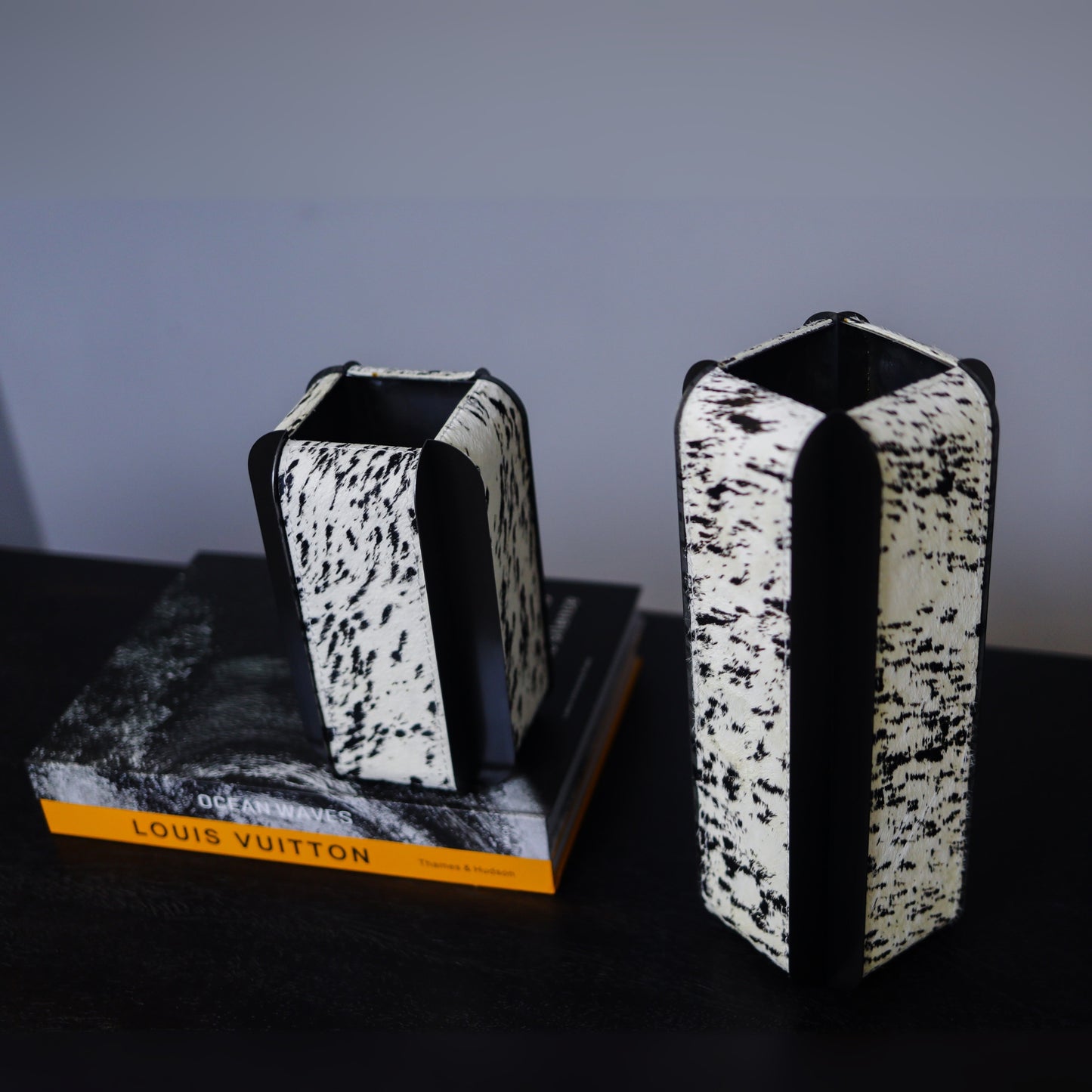 Macron Black Titanium Leather Flower Vase