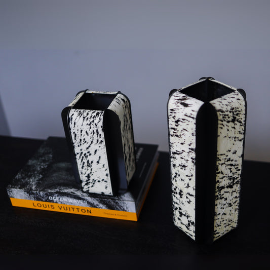 Macron Black Titanium Leather Flower Vase
