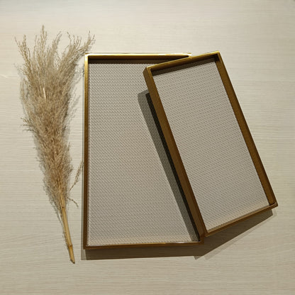 Gold Edge Grey Leather Decorative Tray