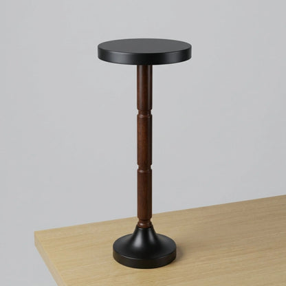 Solid Wood Round Side Table Featuring a Dark Round Top And Base