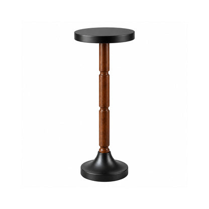 Solid Wood Round Side Table Featuring a Dark Round Top And Base