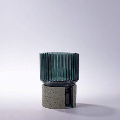 Modern Artisanal Desk Glass Vases with Handcrafted Concrete Bases Tabletop Vase