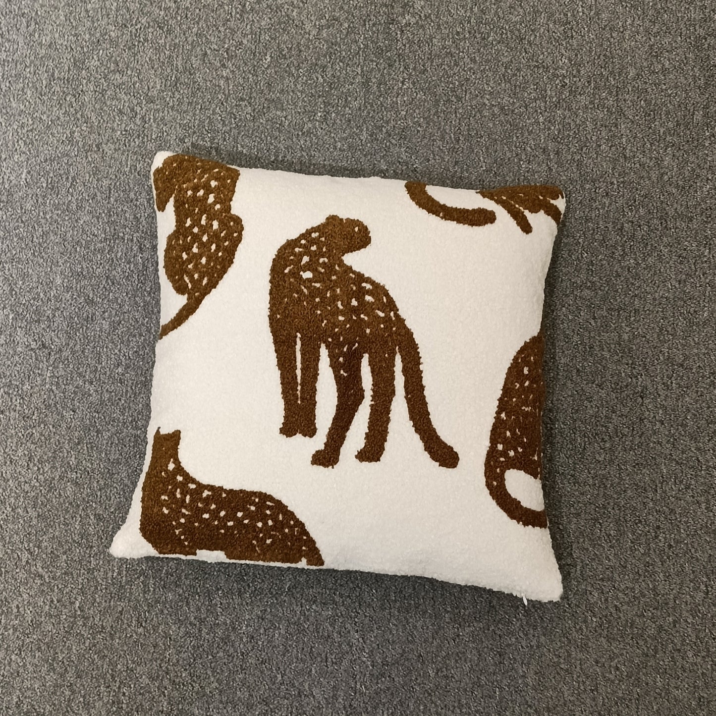 Leopard Embroidery Cushion Cover, Backside In Plain