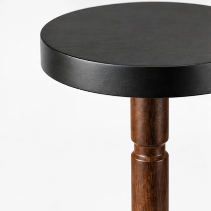 Solid Wood Round Side Table Featuring a Dark Round Top And Base