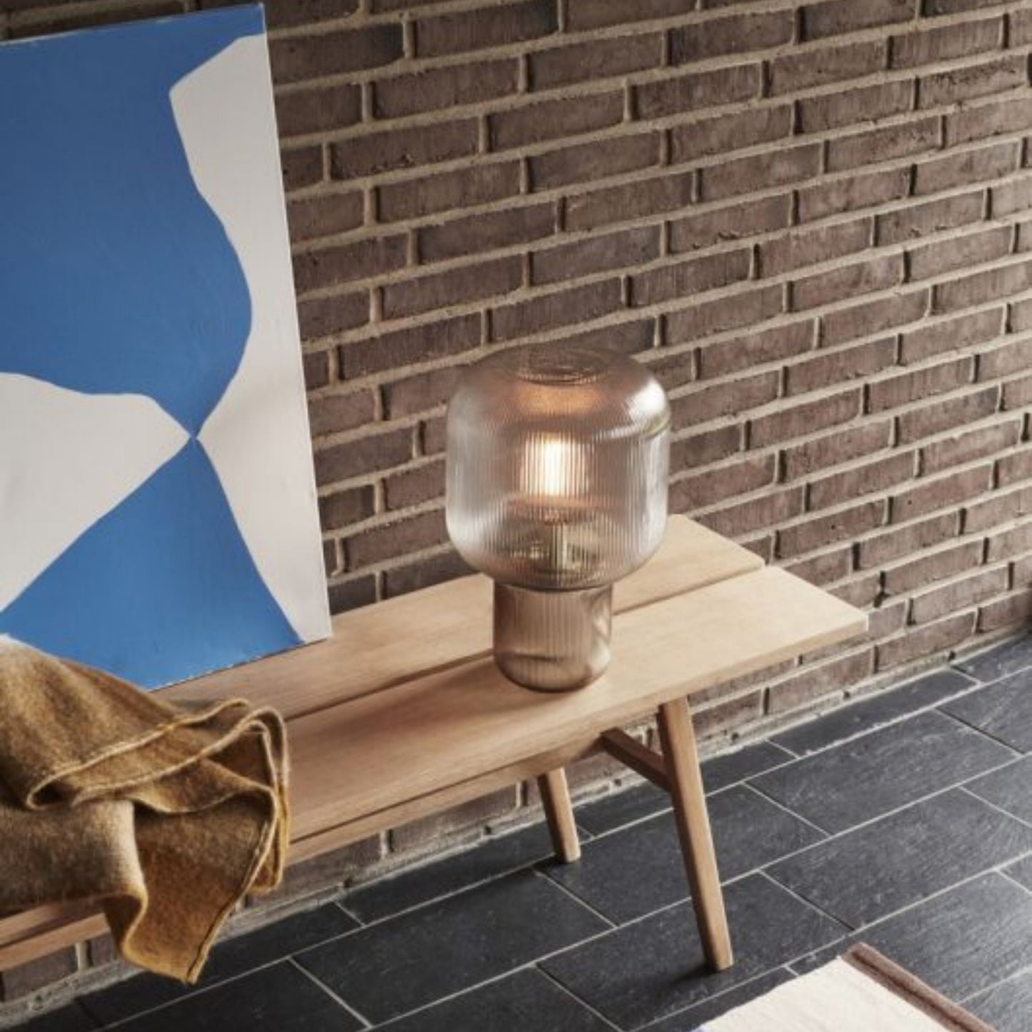 Ribbed Design Smoky Glass Table Lamp