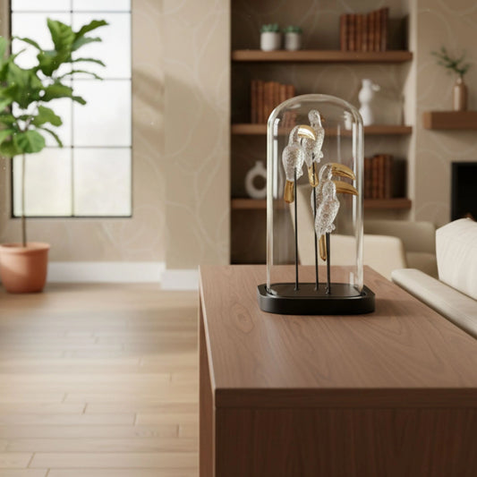Glass Bird House Decorative Showpiece