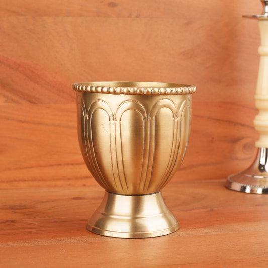 Brass Finish Carved Glass Shape Planter