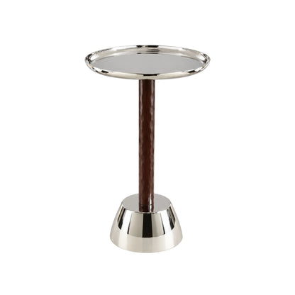 Dark Wood Silver Metal Side Table