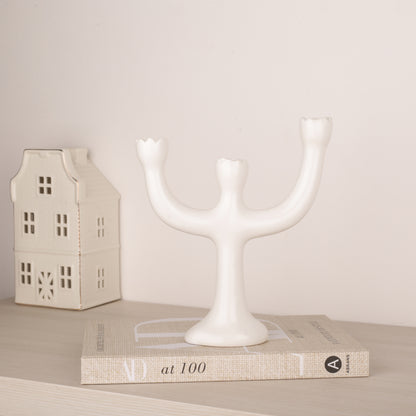 White Ceramic Flower Shape Candle Holder