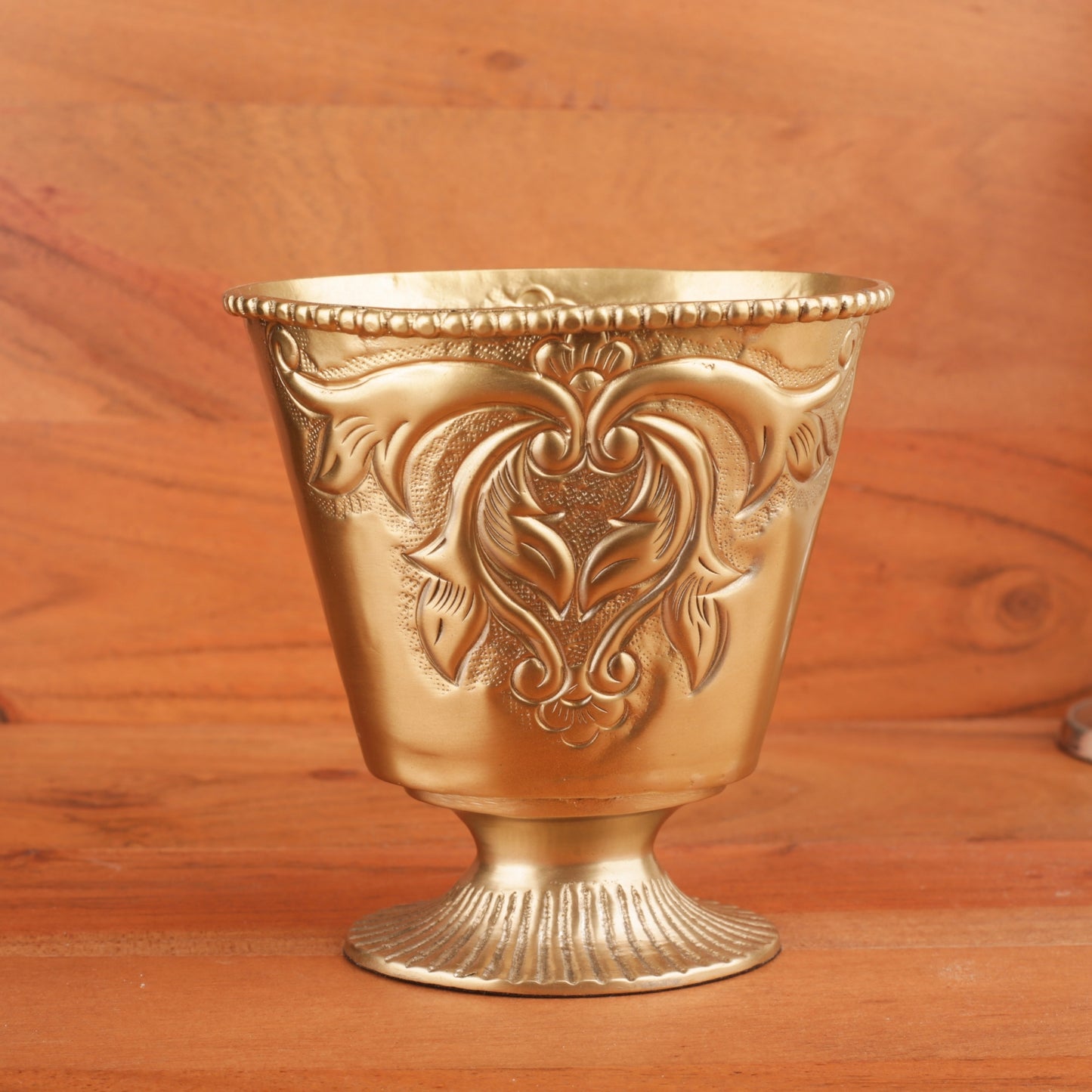 Brass Finish Carved Design Planter