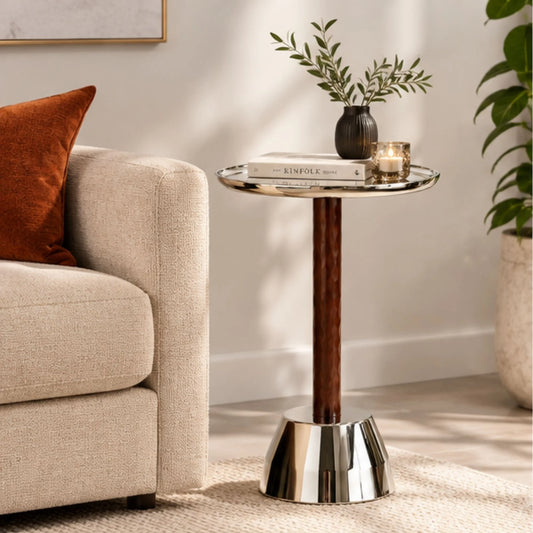 Dark Wood Silver Metal Side Table