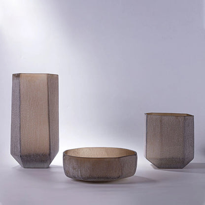 Grey Brown Sand Glass Vase with Elegant Crackle Design