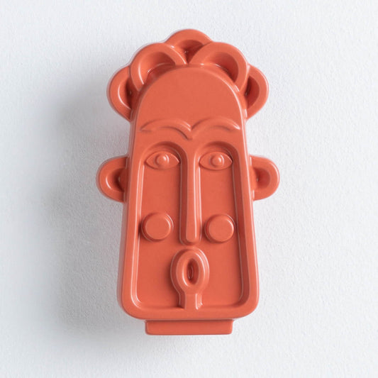 Human Face Orange Ceramic Wall Art Vase