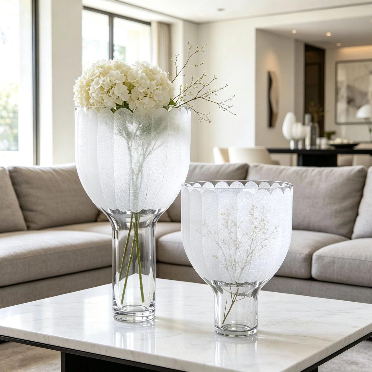 Handmade Frosted Goblet Shape Textured White Decorative Flower Glass Vase