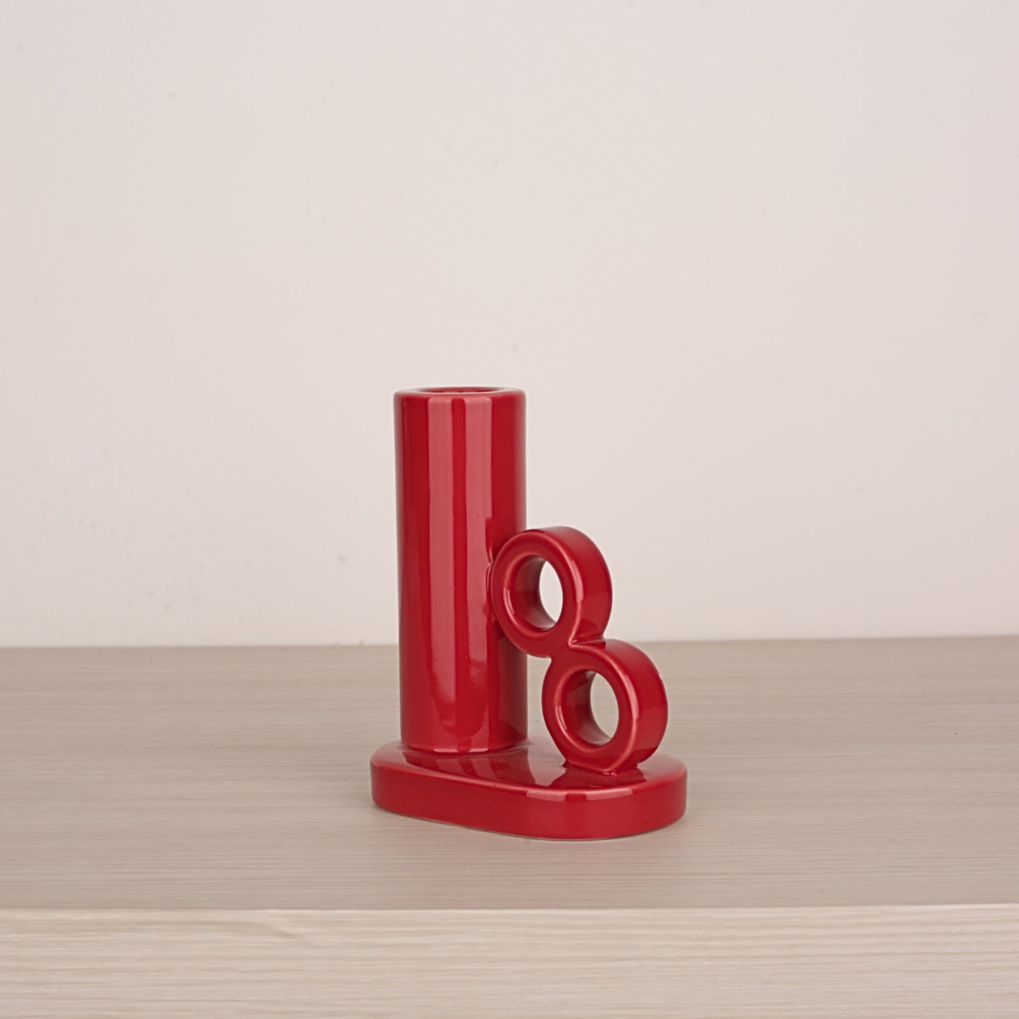 Red Ceramic One Side Handle Candle Holder