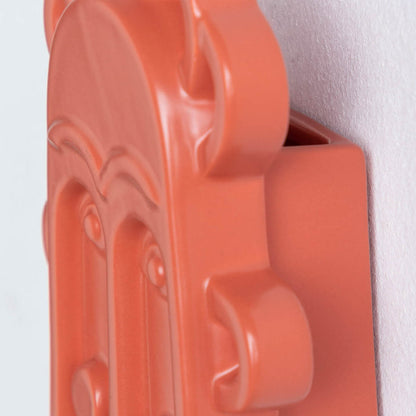 Human Face Orange Ceramic Wall Art Vase
