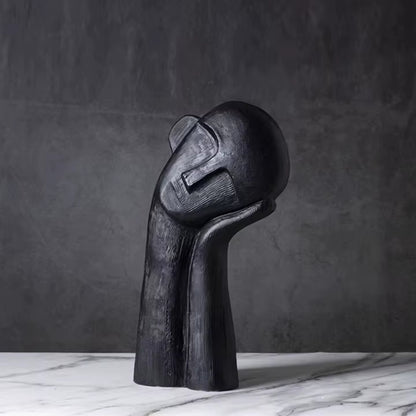 Tilted Head Portrait Human Figurine (Black, White)