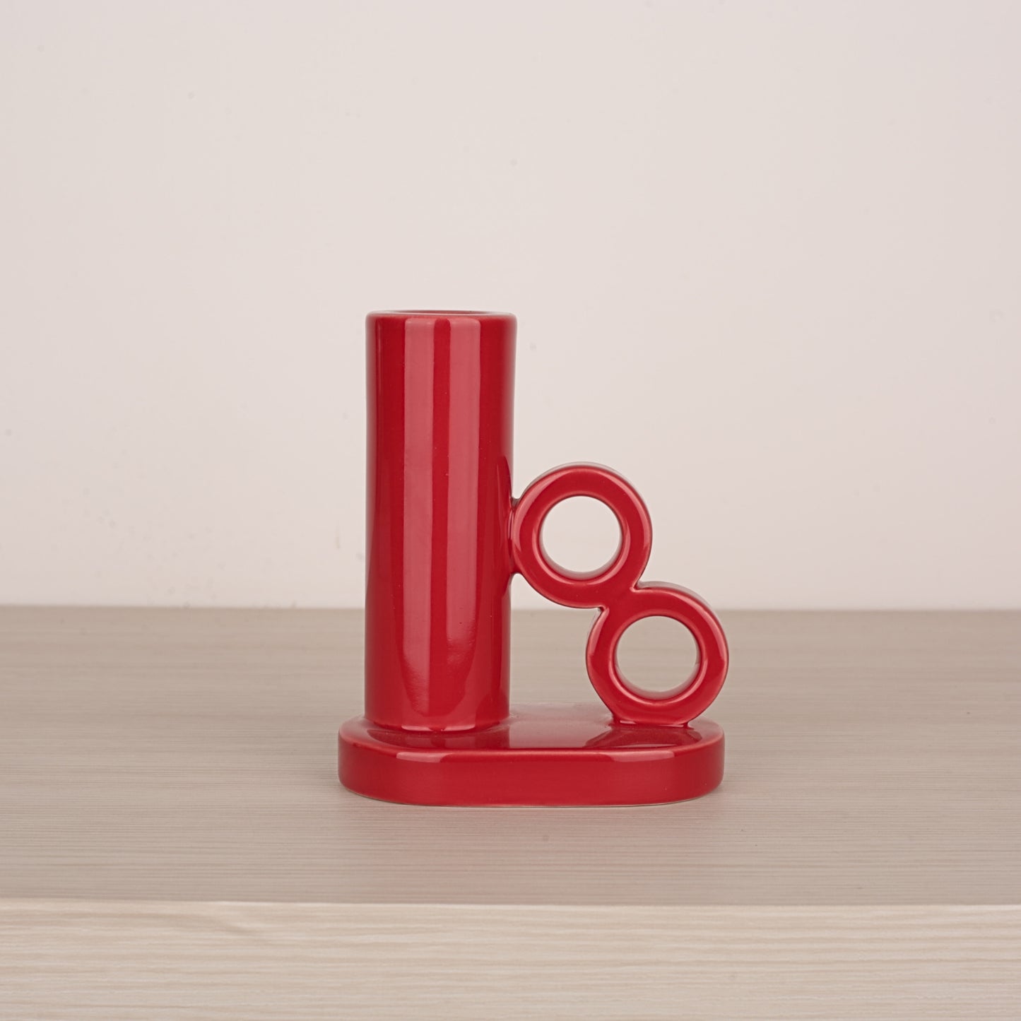 Red Ceramic One Side Handle Candle Holder