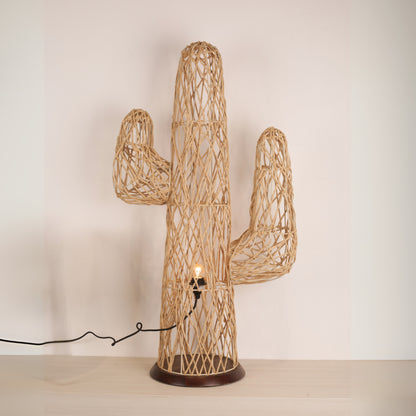 Paper Rope Cactus Shape Wooden Base Floor Lamp