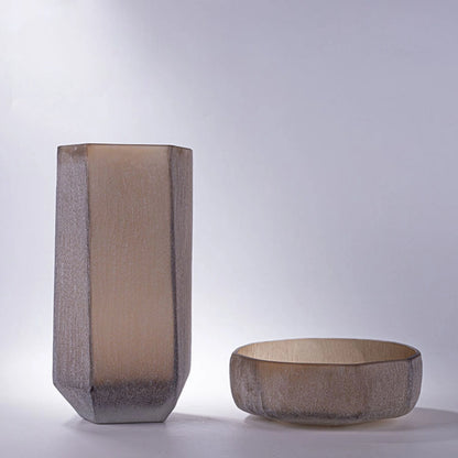 Grey Brown Sand Glass Vase with Elegant Crackle Design