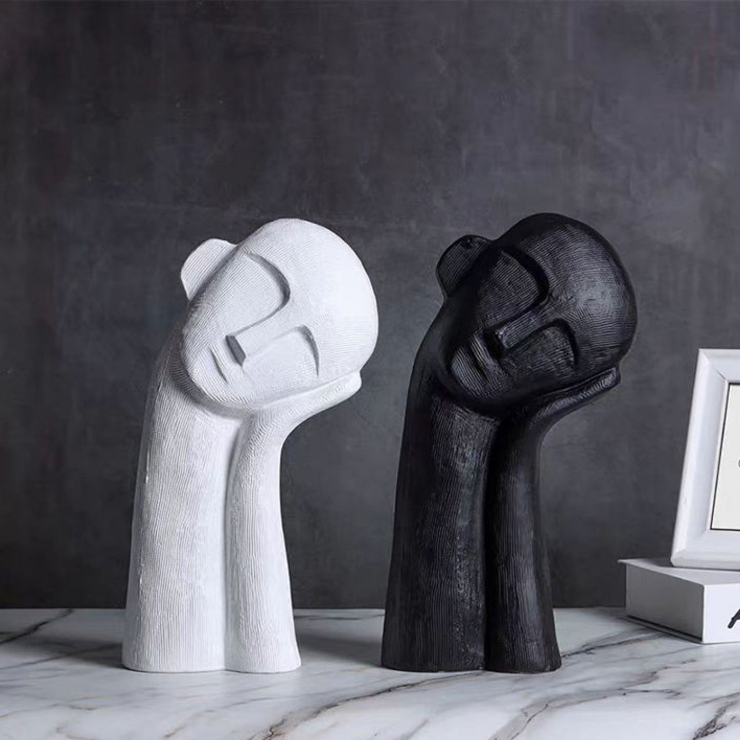 Tilted Head Portrait Human Figurine (Black, White)