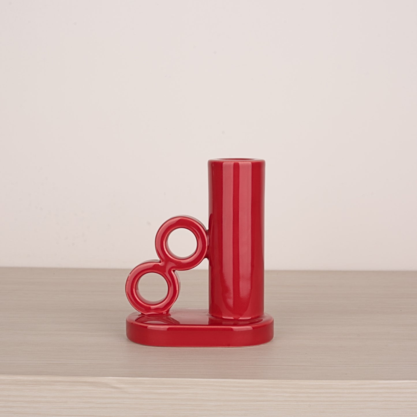 Red Ceramic One Side Handle Candle Holder