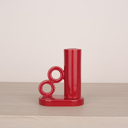 Red Ceramic One Side Handle Candle Holder